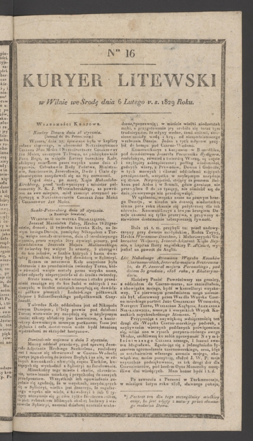 Kuryer Litewski. 1829, numer 16