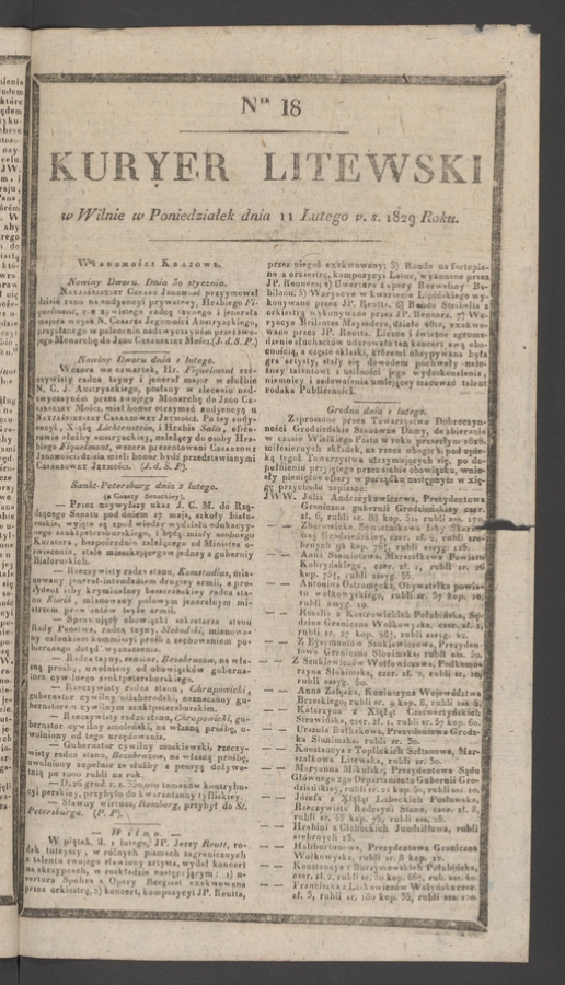 Kuryer Litewski. 1829, numer 18