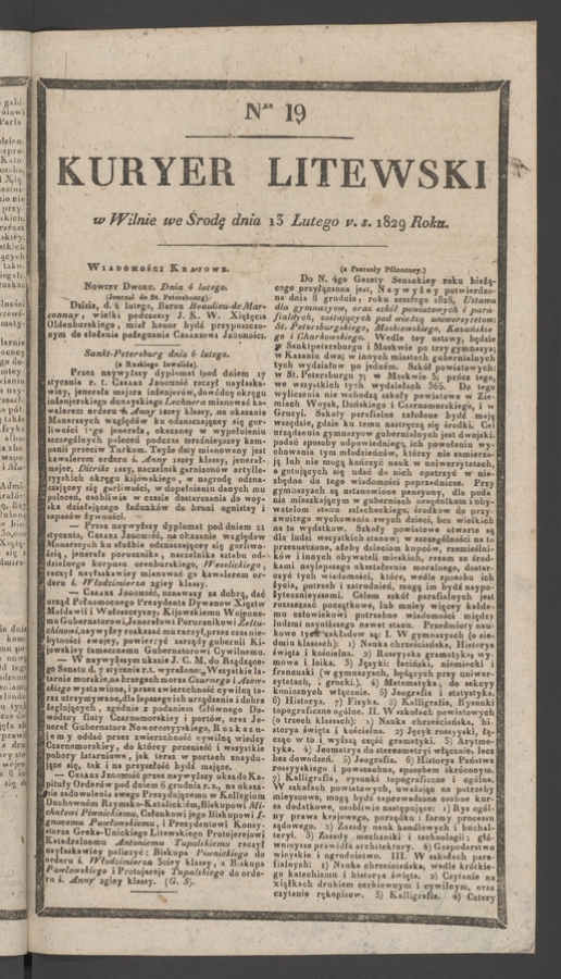 Kuryer Litewski. 1829, numer 19