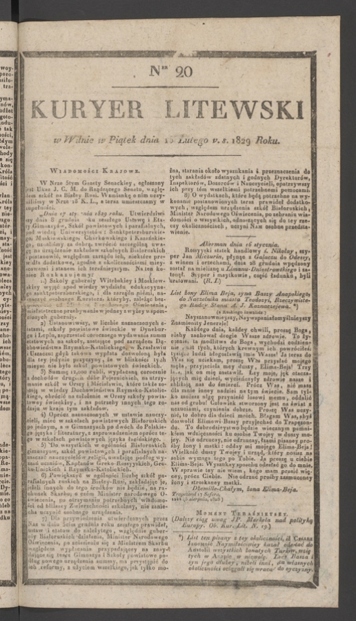 Kuryer Litewski. 1829, numer 20