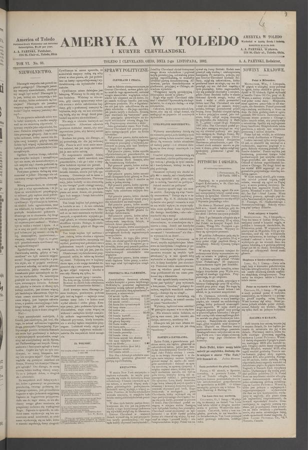 Ameryka w Toledo i Kuryer Clevelandski. Tom 6, 1892, numer 88