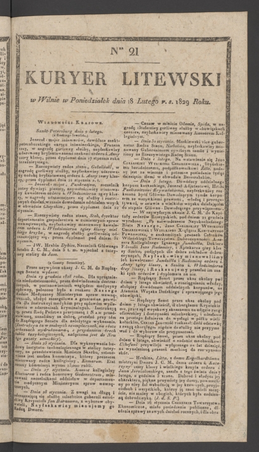 Kuryer Litewski. 1829, numer 21