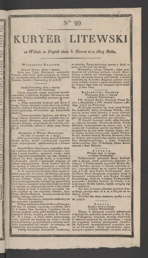 Kuryer Litewski. 1829, numer 29