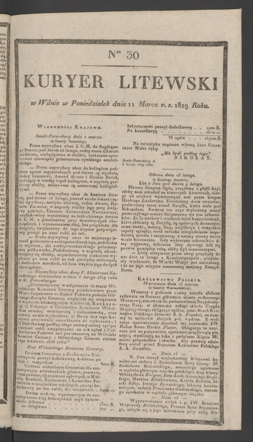 Kuryer Litewski. 1829, numer 30