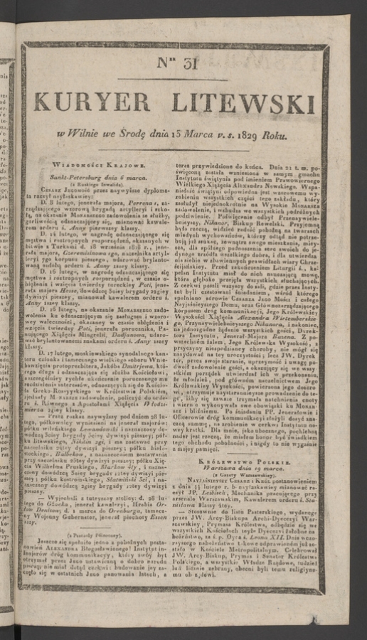 Kuryer Litewski. 1829, numer 31