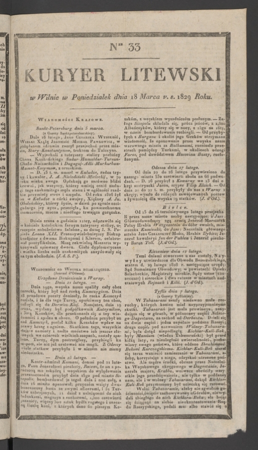 Kuryer Litewski. 1829, numer 33