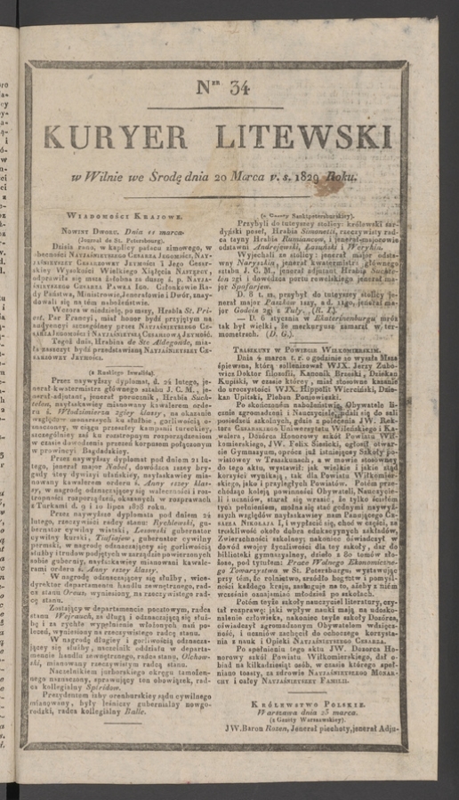 Kuryer Litewski. 1829, numer 34