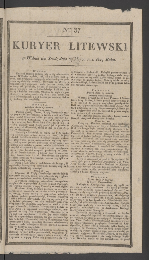 Kuryer Litewski. 1829, numer 37