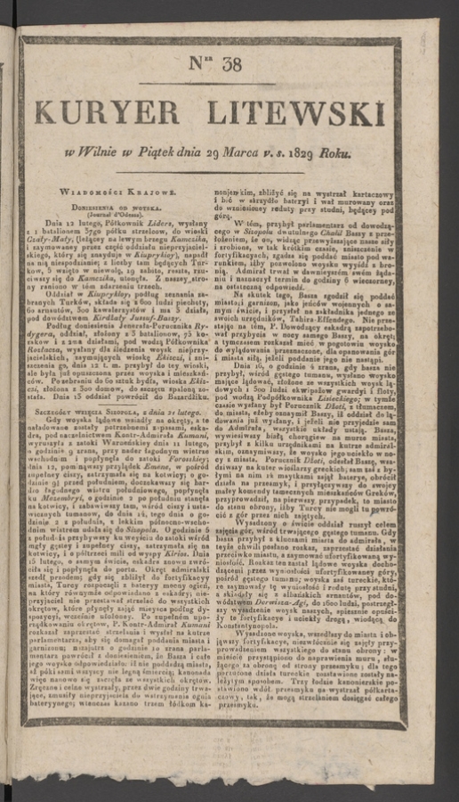 Kuryer Litewski. 1829, numer 38