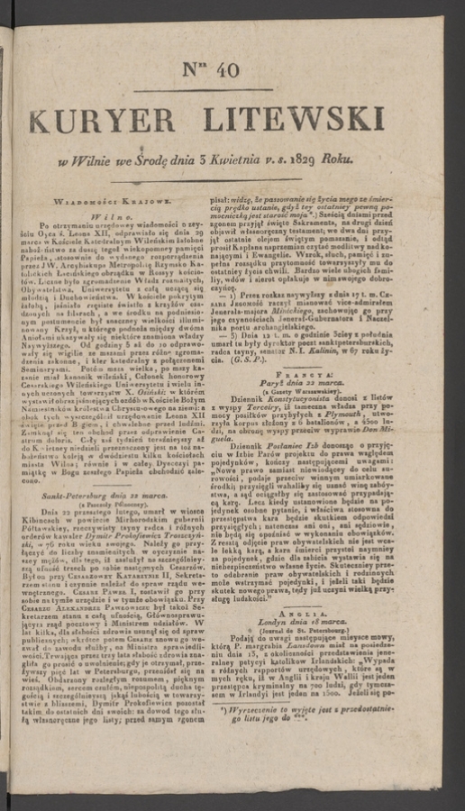 Kuryer Litewski. 1829, numer 40