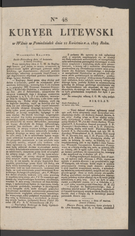 Kuryer Litewski. 1829, numer 48