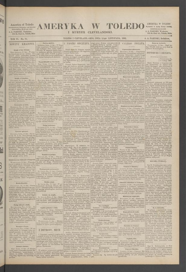 Ameryka w Toledo i Kuryer Clevelandski. Tom 6, 1892, numer 91