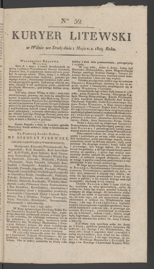 Kuryer Litewski. 1829, numer 52