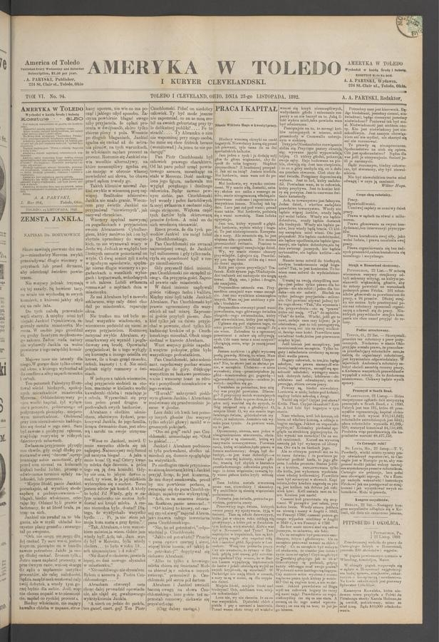 Ameryka w Toledo i Kuryer Clevelandski. Tom 6, 1892, numer 94