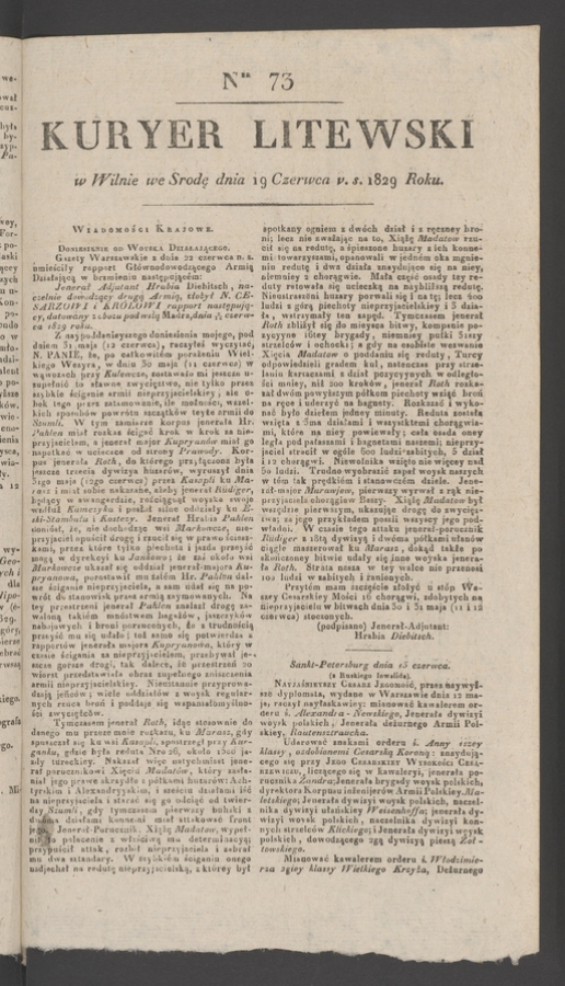 Kuryer Litewski. 1829, numer 73