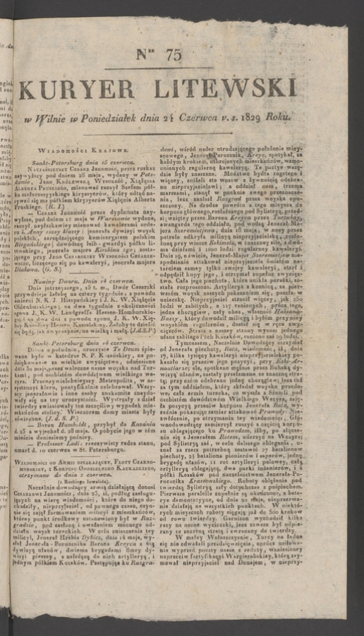 Kuryer Litewski. 1829, numer 75