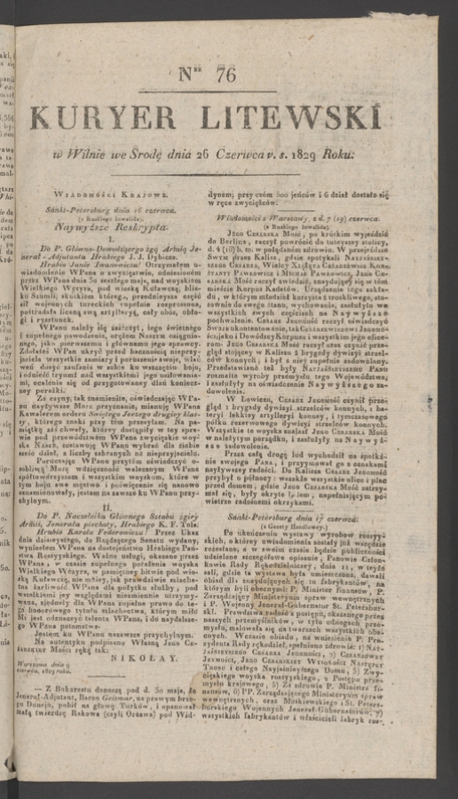 Kuryer Litewski. 1829, numer 76