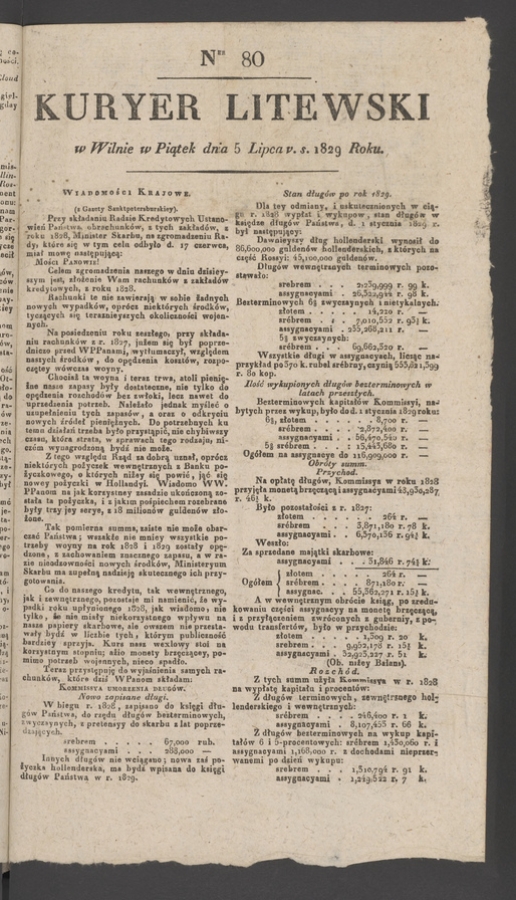 Kuryer Litewski. 1829, numer 80
