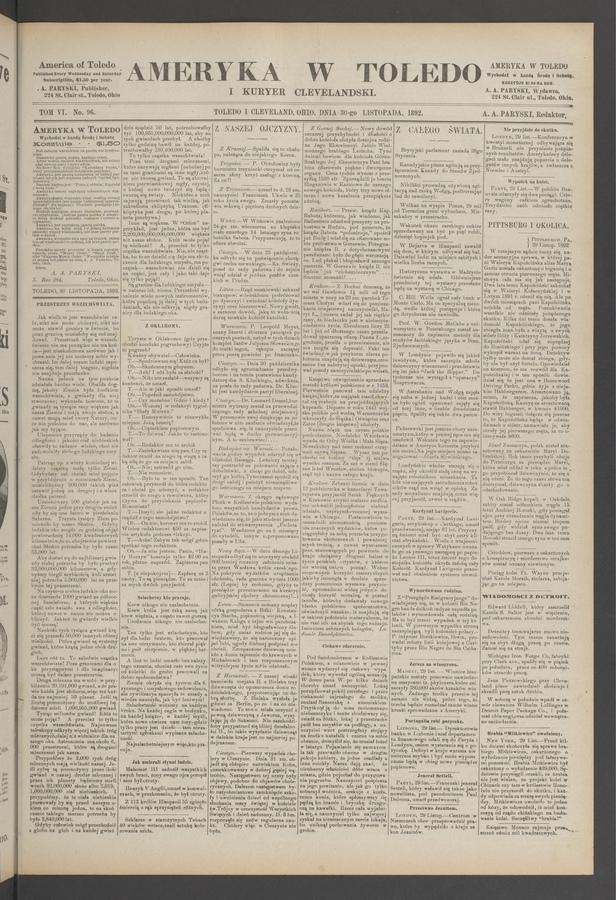 Ameryka w Toledo i Kuryer Clevelandski. Tom 6, 1892, numer 96
