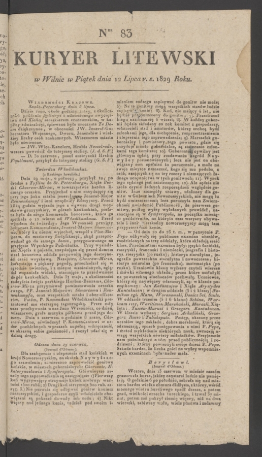 Kuryer Litewski. 1829, numer 83