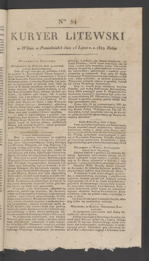 Kuryer Litewski. 1829, numer 84