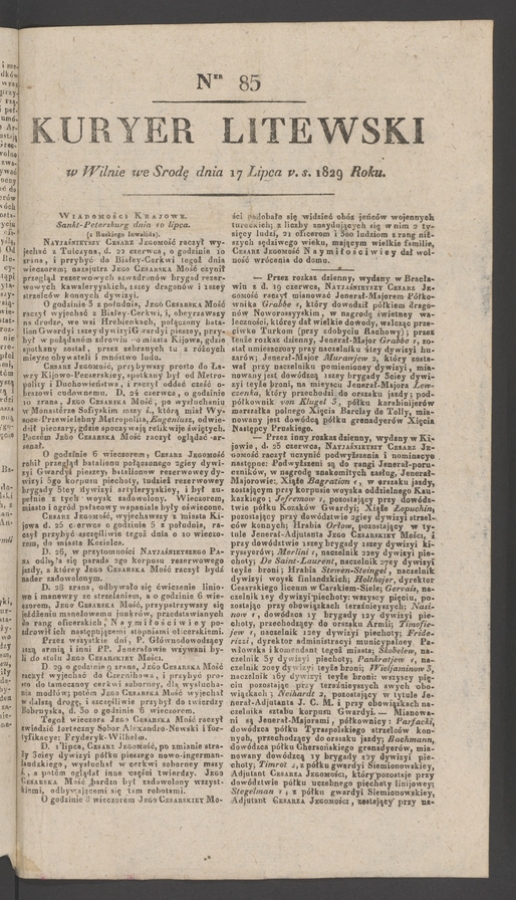 Kuryer Litewski. 1829, numer 85