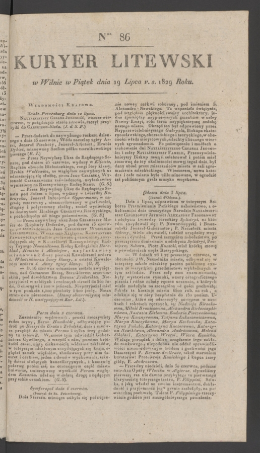Kuryer Litewski. 1829, numer 86