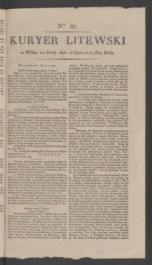 Kuryer Litewski. 1829, numer 88