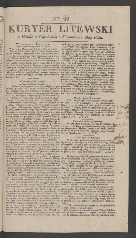 Kuryer Litewski. 1829, numer 92