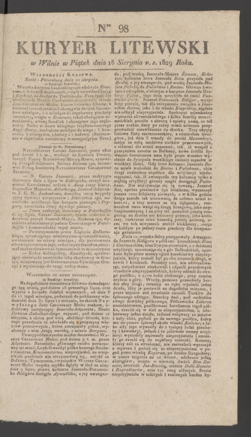 Kuryer Litewski. 1829, numer 98