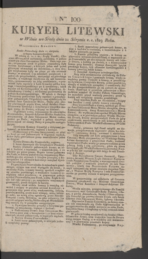 Kuryer Litewski. 1829, numer 100