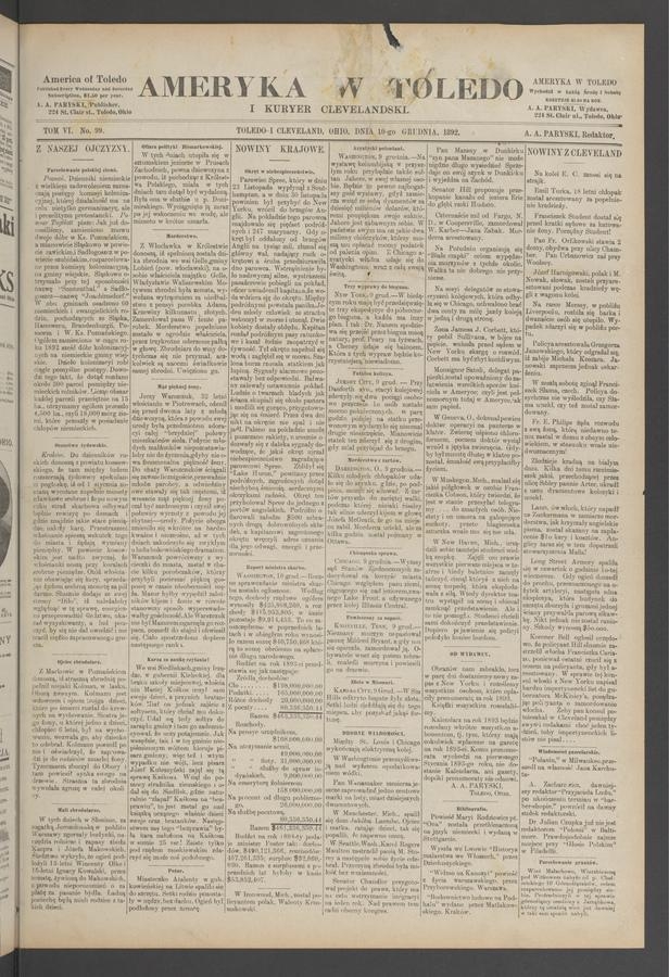Ameryka w Toledo i Kuryer Clevelandski. Tom 6, 1892, numer 99