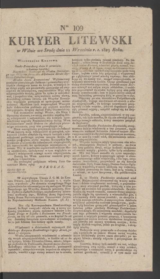 Kuryer Litewski. 1829, numer 109