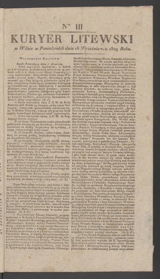 Kuryer Litewski. 1829, numer 111