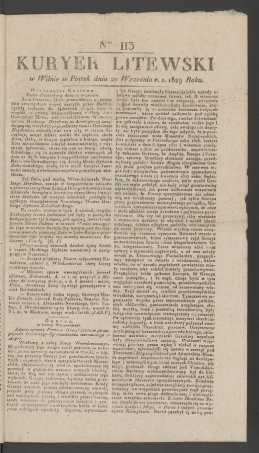 Kuryer Litewski. 1829, numer 113