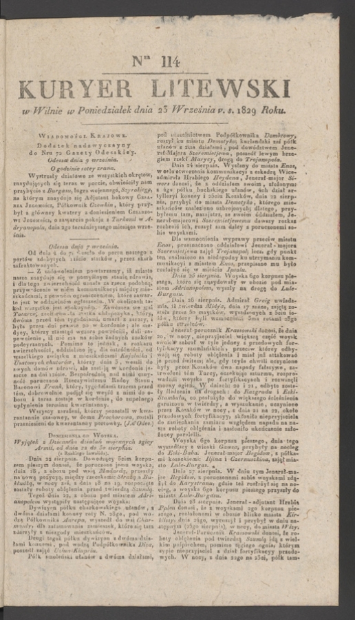 Kuryer Litewski. 1829, numer 114