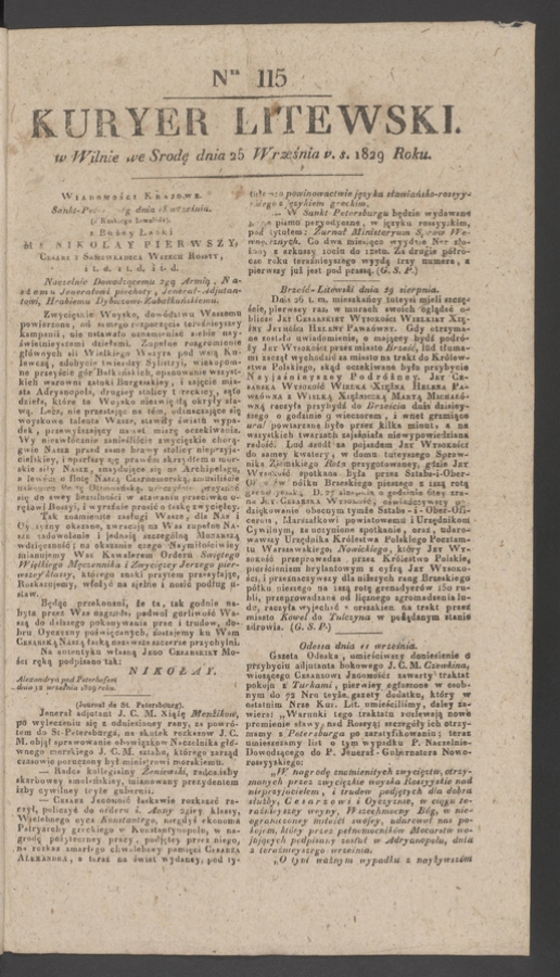 Kuryer Litewski. 1829, numer 115