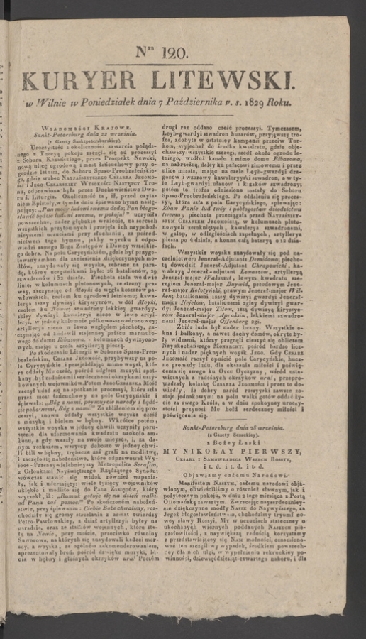 Kuryer Litewski. 1829, numer 120