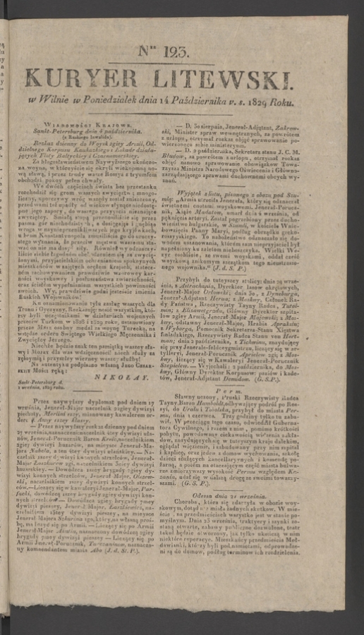 Kuryer Litewski. 1829, numer 123
