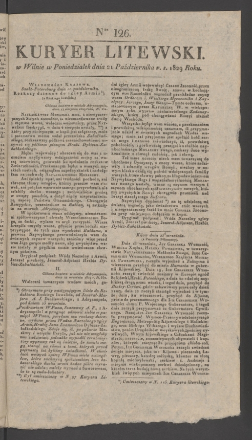 Kuryer Litewski. 1829, numer 126