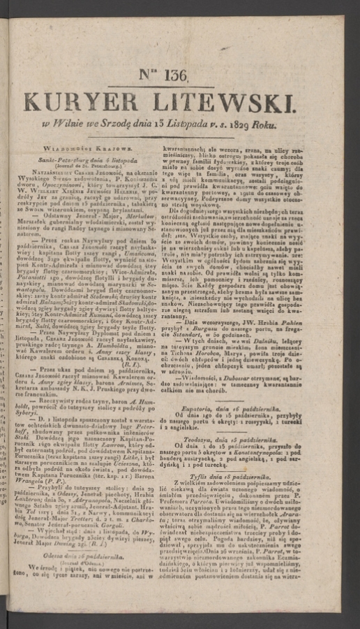 Kuryer Litewski. 1829, numer 136