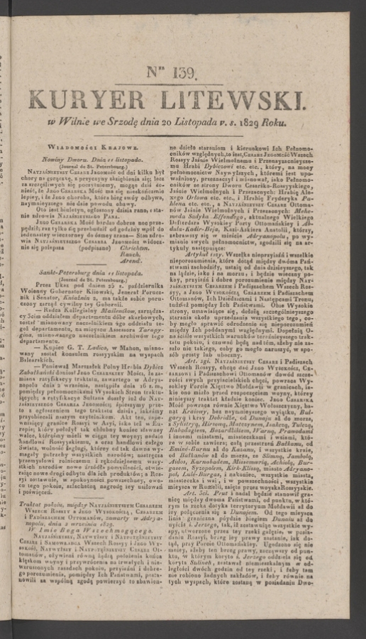 Kuryer Litewski. 1829, numer 139