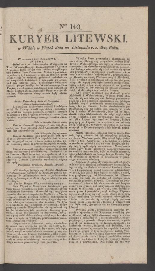 Kuryer Litewski. 1829, numer 140