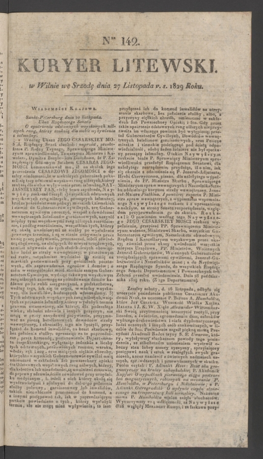 Kuryer Litewski. 1829, numer 142