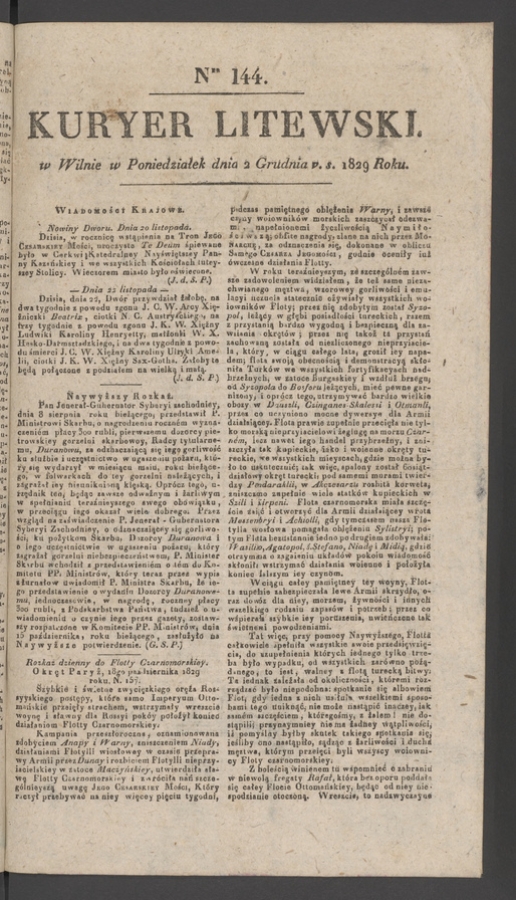 Kuryer Litewski. 1829, numer 144