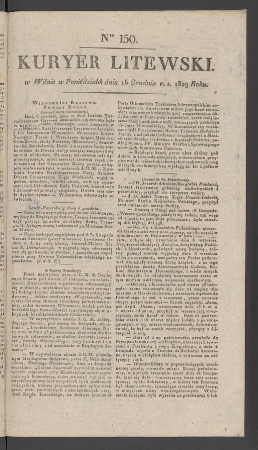 Kuryer Litewski. 1829, numer 150