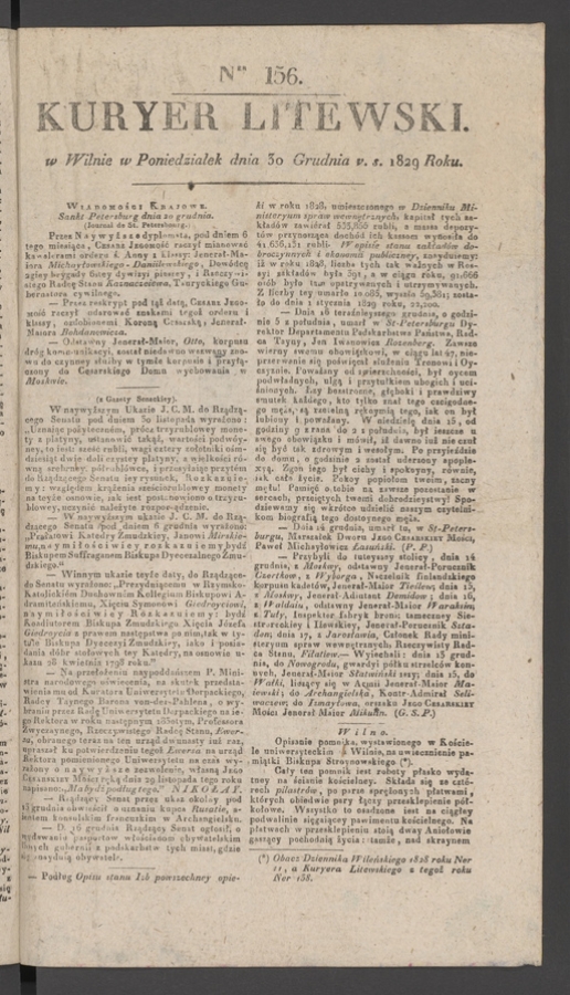 Kuryer Litewski. 1829, numer 156