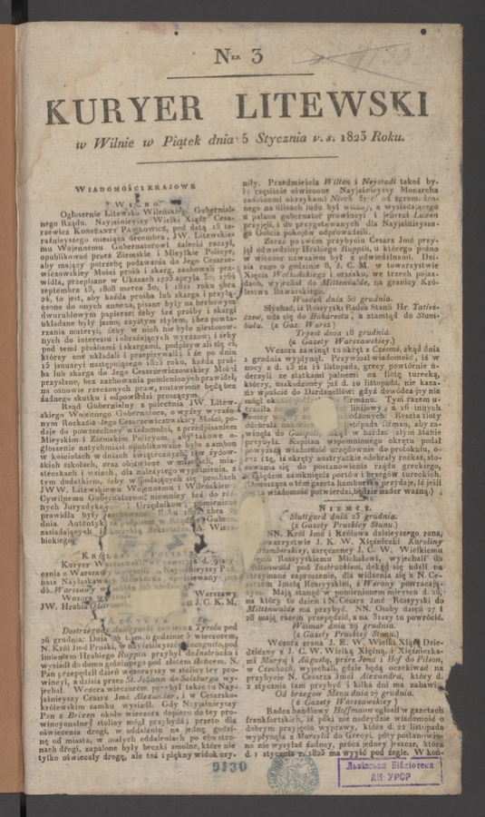 Kuryer Litewski. 1823, numer 3