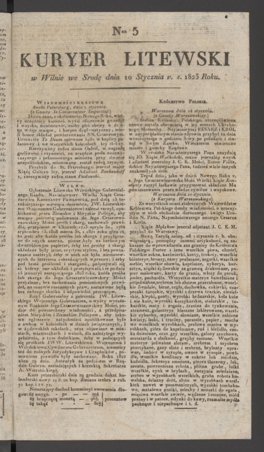 Kuryer Litewski. 1823, numer 5