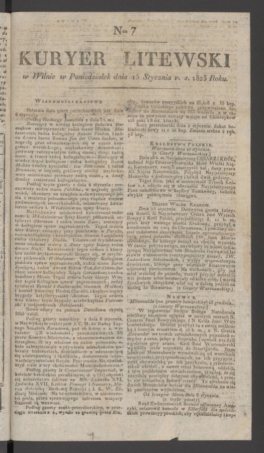 Kuryer Litewski. 1823, numer 7